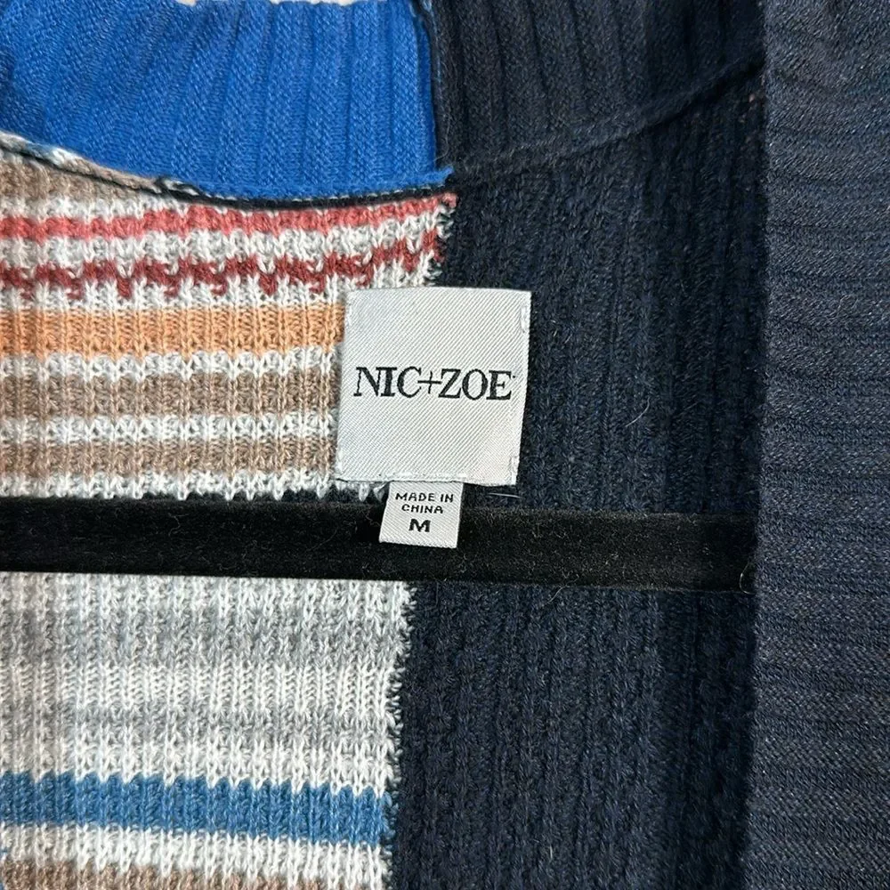 Nic & Zoe Long Line Open Front Patchwork Quilt Longsleeve Cardigan Women Medium